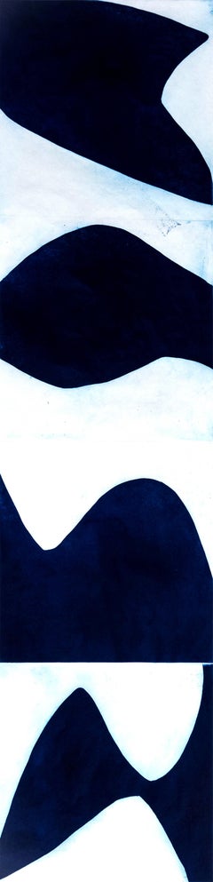 "Prussian Blue 10", abstract aquatint print, mulberry paper, Japanese scroll.
