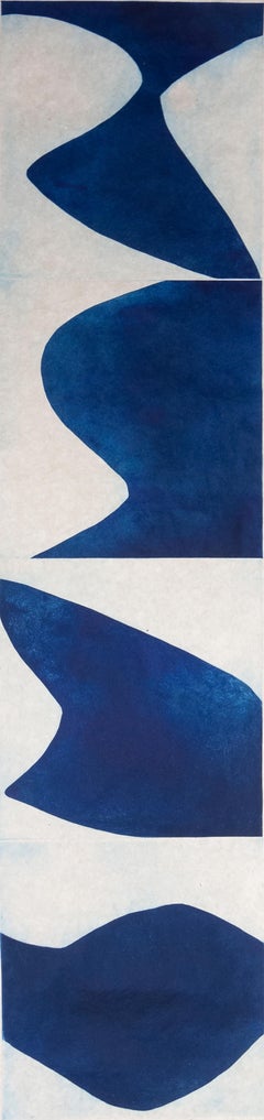 "PrussianBlue Two", abstract aquatint monoprint, Japanese scroll, deep blue, .