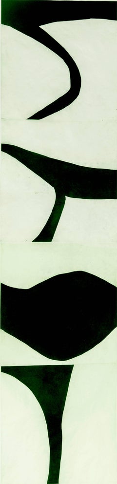 "TerreVerte Nine", graphic modernist scroll-like abstract monoprint, deep green.