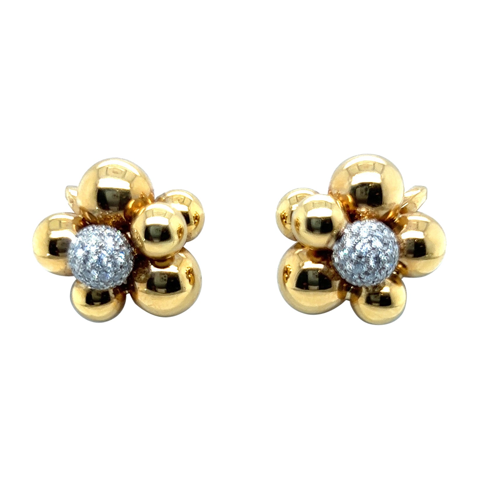 Marina B Mini boucles d'oreilles Atomo en or jaune et blanc 18 carats et diamants