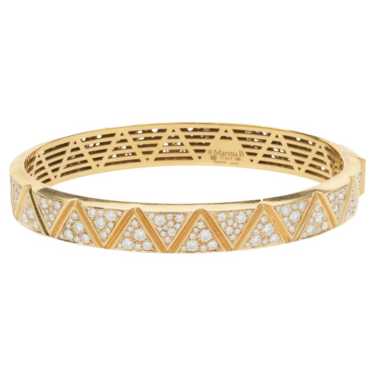 Triangular Bow Bangle Marina B 18 Karat Yellow Gold Triangular Pave Diamond Bangle Bracelet ...