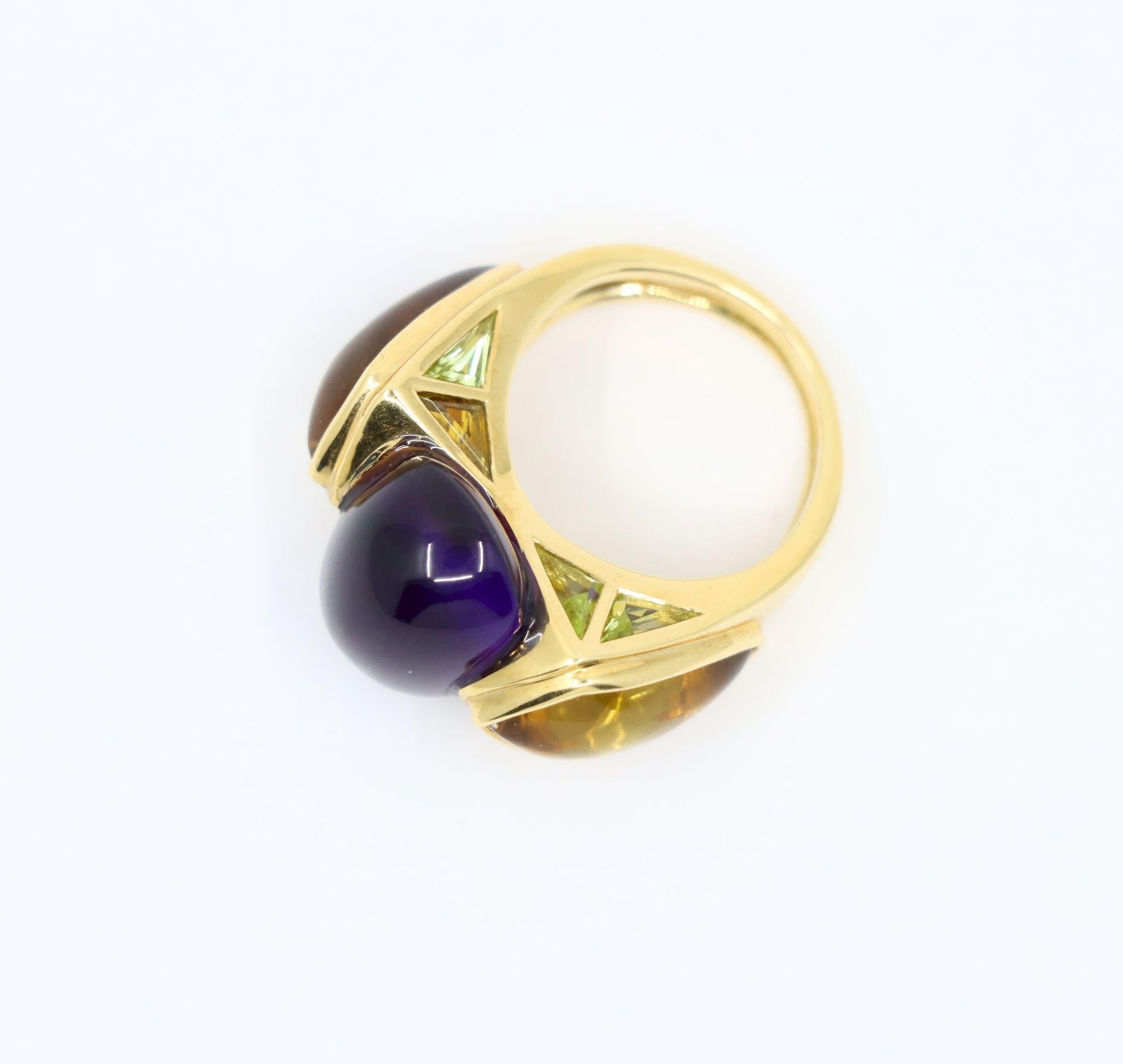 Cabochon Marina B. Anello in oro 18 carati con ametista, citrino e peridoto in vendita