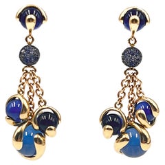 Boucles d'oreilles Marina B en or 18k avec perles de cardan bleues
