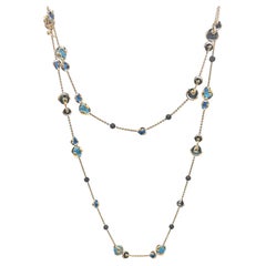 Marina B 18k Gold Cardan Blue Bead Sautoir Necklace 