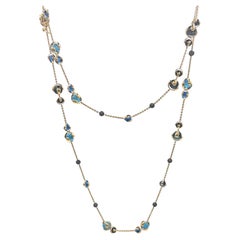 Marina B 18k Gold Cardan Blue Bead Sautoir Necklace