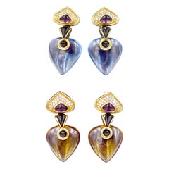 Marina B 18K Gold Diamond Amethyst Onys Interchangeable Multigem Eearrings Marina B 18K Gold Diamond Amethyst Onys Interchangeable Multigem Eearrings