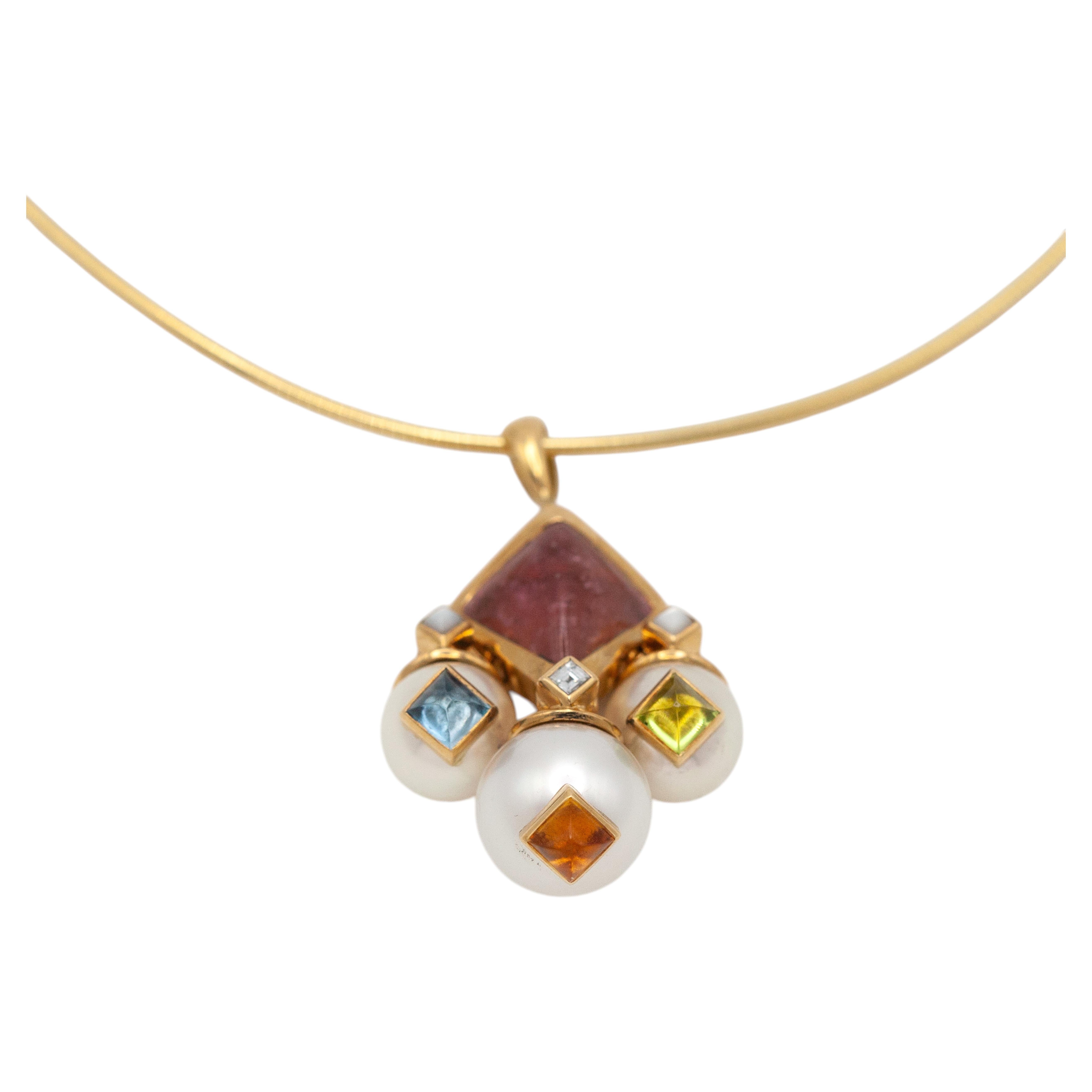 Marina B 18K Gold Diamond Multi-Gemstone Pearl Pendant Necklace