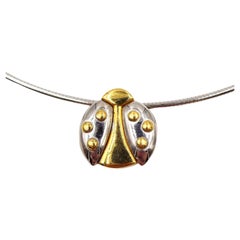 Retro Marina B 18K Gold Ladybug Pendant Choker Necklace