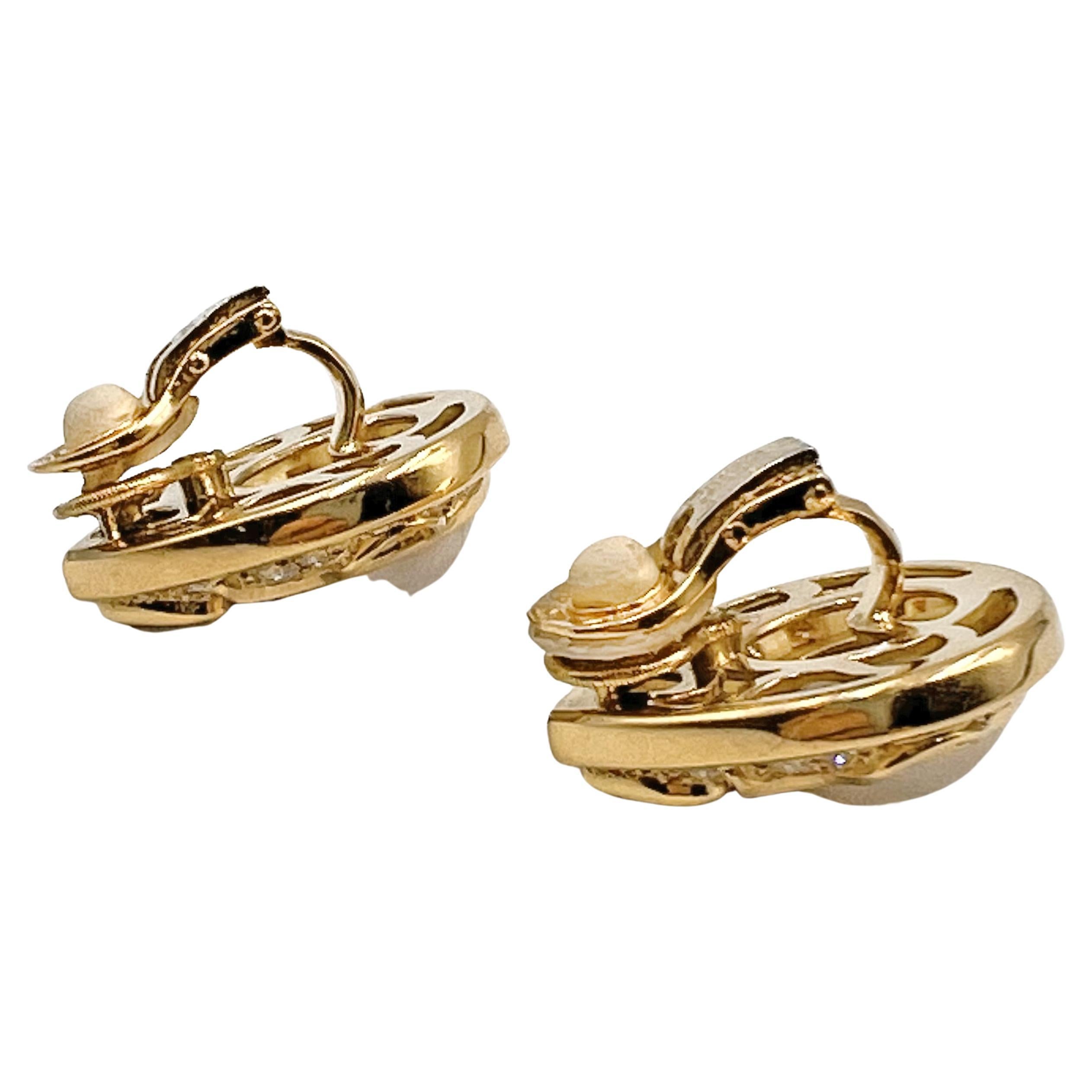 Brilliant Cut Marina B 18k Gold Pearl Diamond Clip Earrings