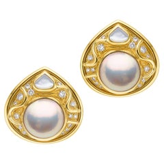 Marina B 18k Gold Pearl Diamond Clip Earrings