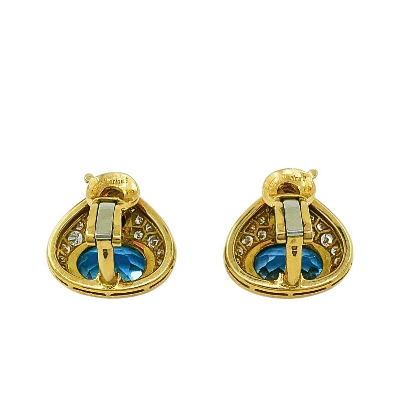 Marina B. Orecchini a clip in oro 18k con topazio, onice e diamanti. In condizioni ottime in vendita a Beverly Hills, CA