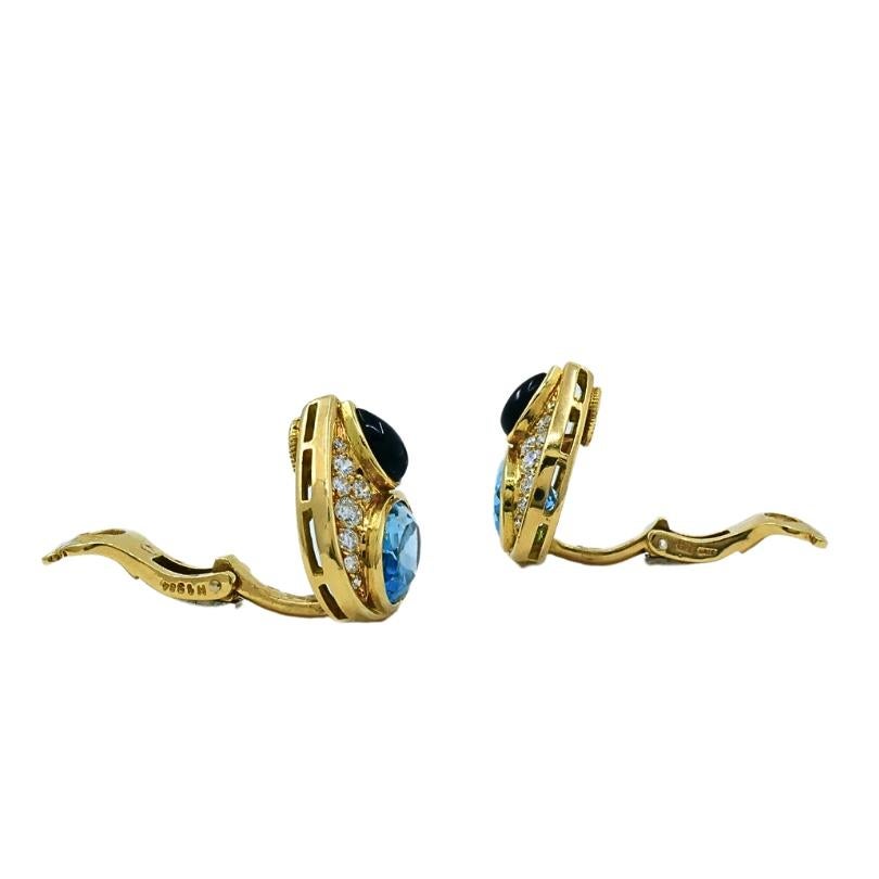 Donna Marina B. Orecchini a clip in oro 18k con topazio, onice e diamanti. in vendita