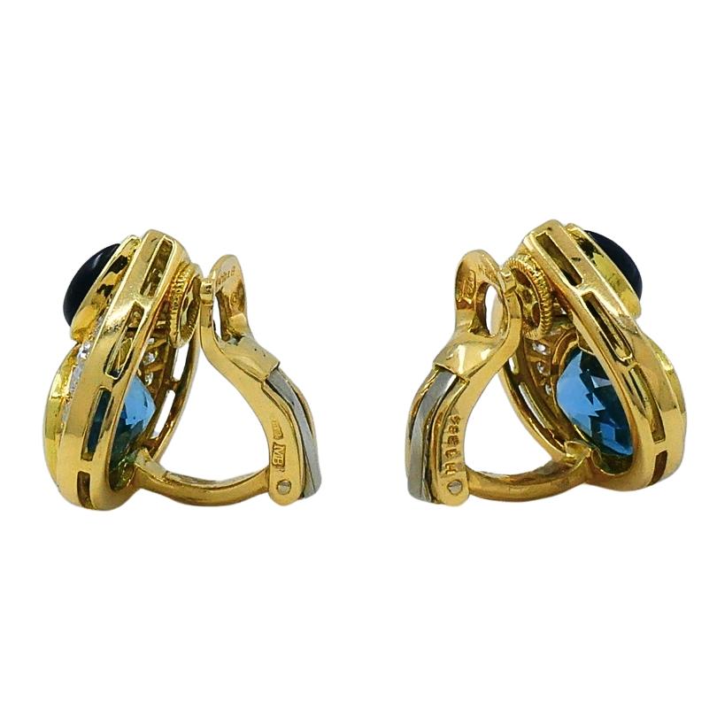 Marina B. Orecchini a clip in oro 18k con topazio, onice e diamanti. in vendita 2