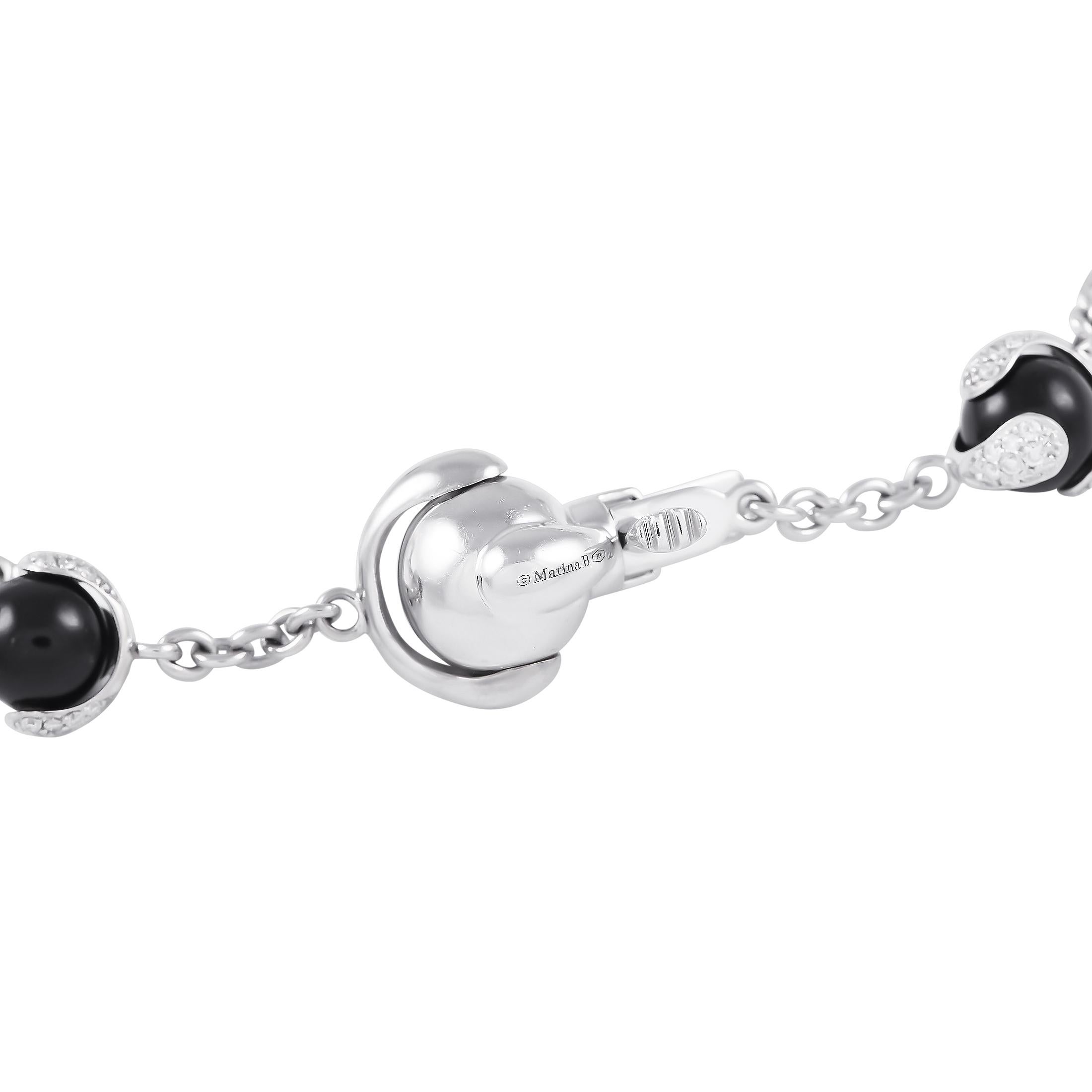 Round Cut Marina B. 18K White Gold 4.5ct Diamond, Onyx, Pearl and Aqua Necklace For Sale