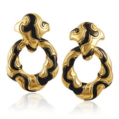 Marina B. Pendientes desmontables «Ken» de oro amarillo de 18 quilates y esmalte negro
