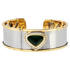 Marina B 18K Yellow Gold And Stainless Steel Green Emerald Cuff Bracelet