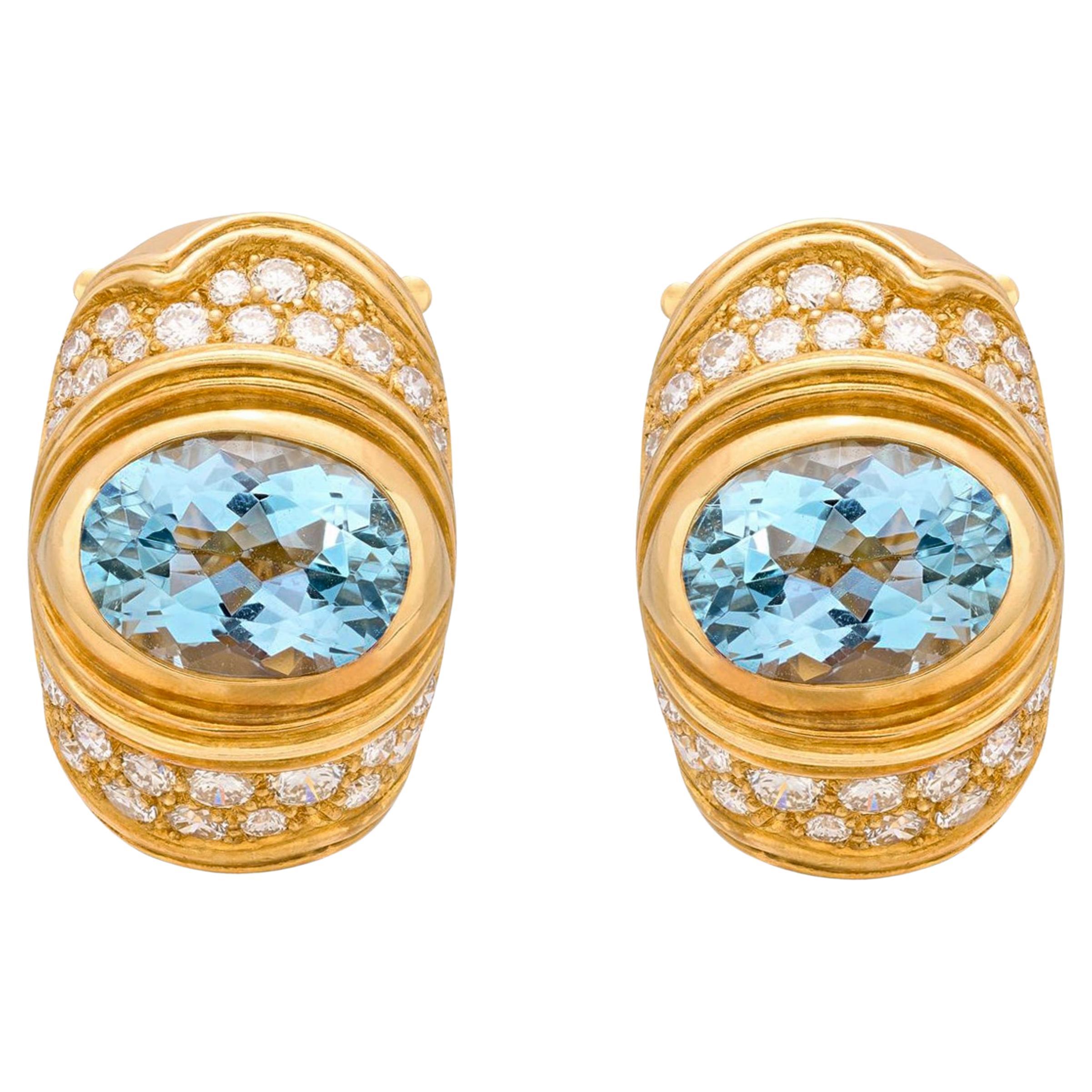 Marina B 18k Yellow Gold Blue Topaz Diamond Earrings