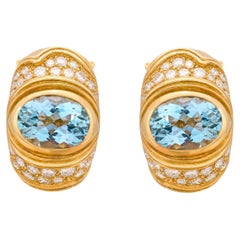 Marina B 18k Yellow Gold Blue Topaz Diamond Earrings