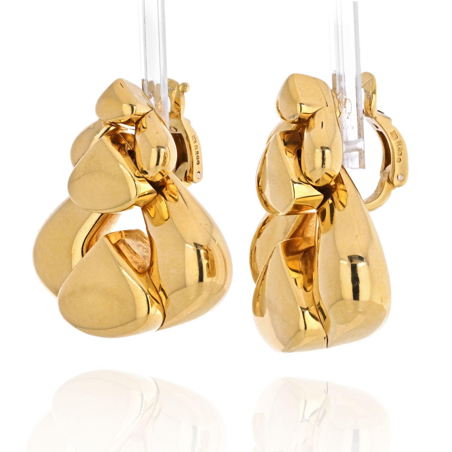 Modern Marina B. 18K Yellow Gold Brushed Finish Door Knockers Earrings For Sale