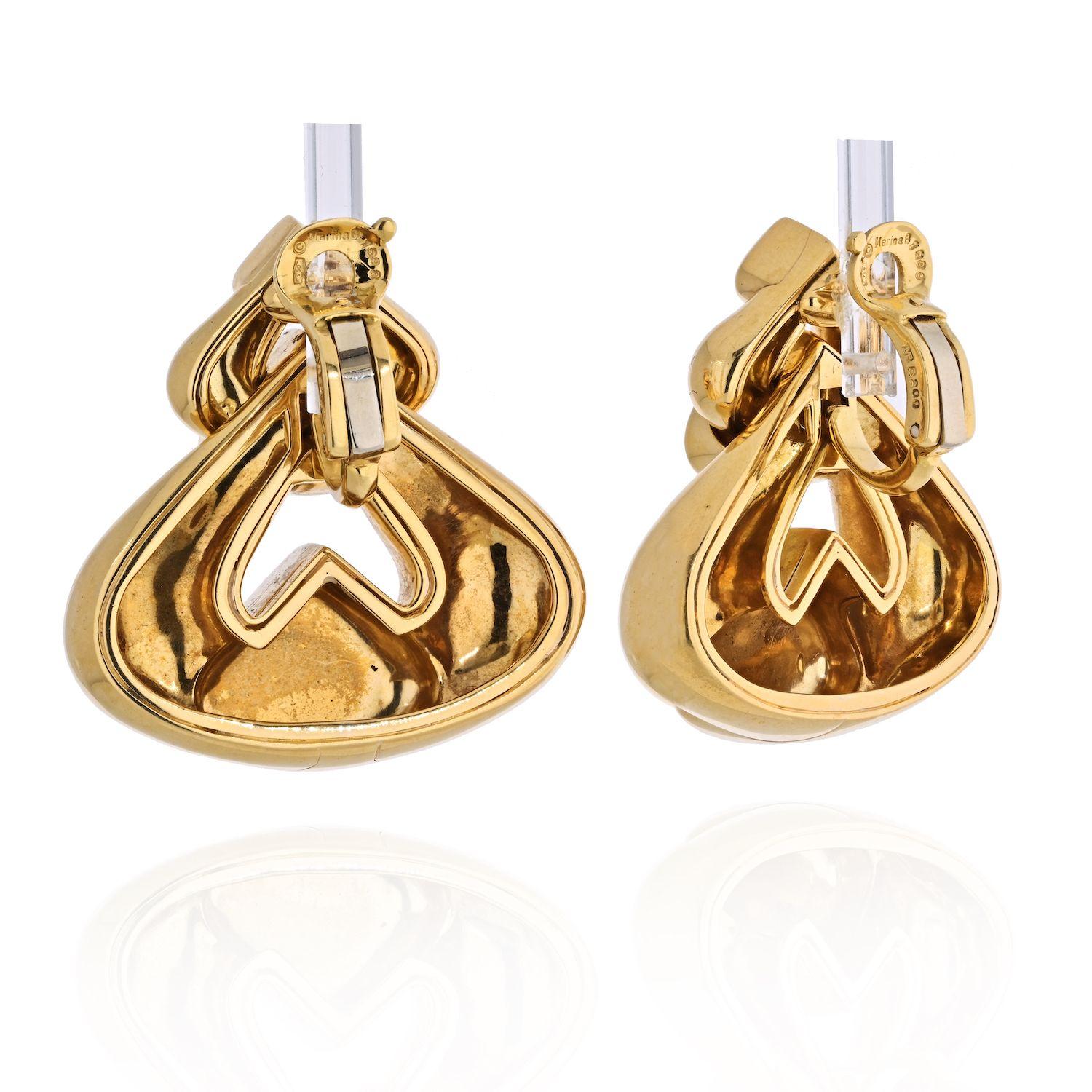 Women's Marina B. 18K Yellow Gold Brushed Finish Door Knockers Earrings For Sale