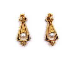 Marina B 18K Yellow Gold Cultured Pearl Onyx Mother-of-Pearl Earrings