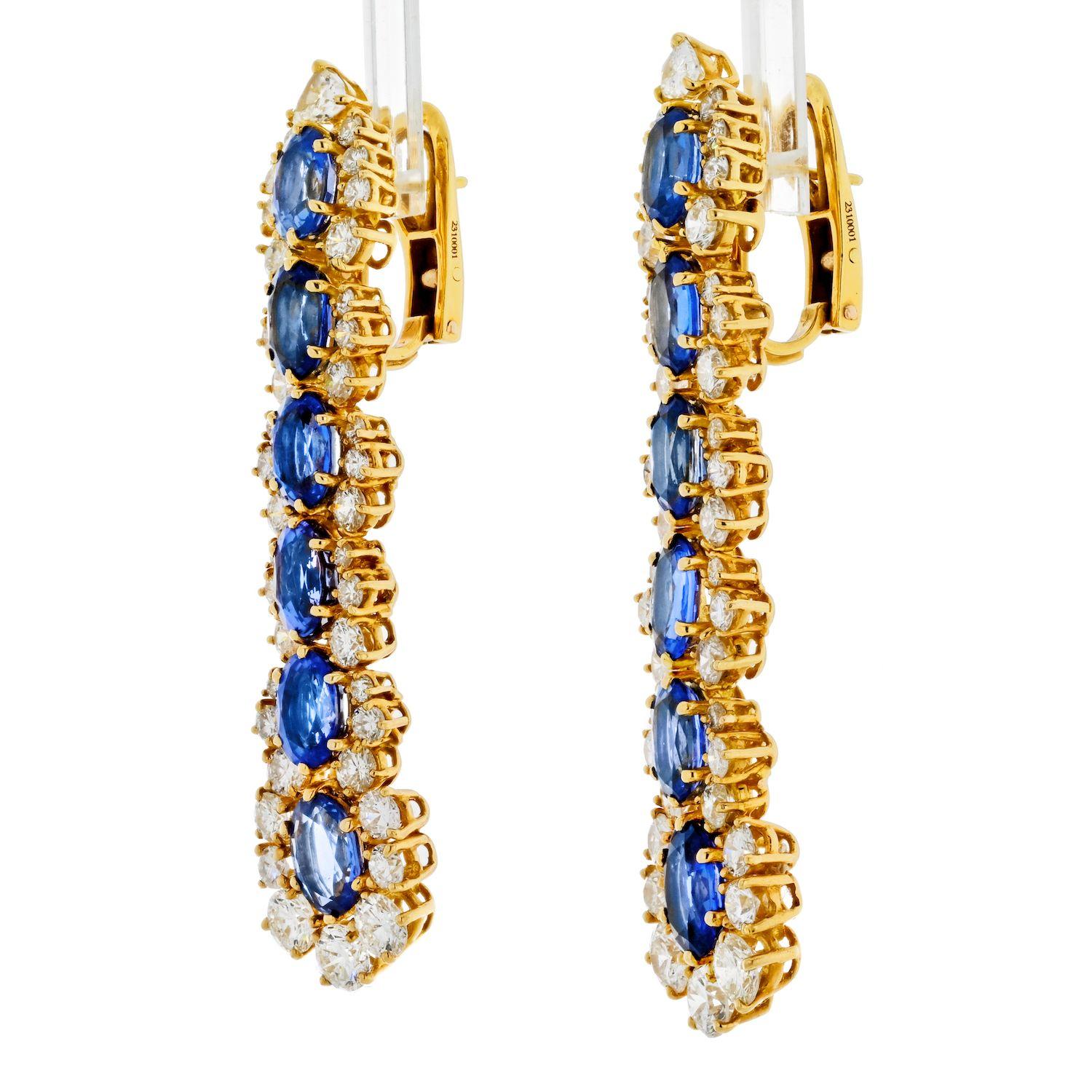 Modern Marina B. 18k Yellow Gold Diamond and Sapphire Dangling Drop Earrings For Sale