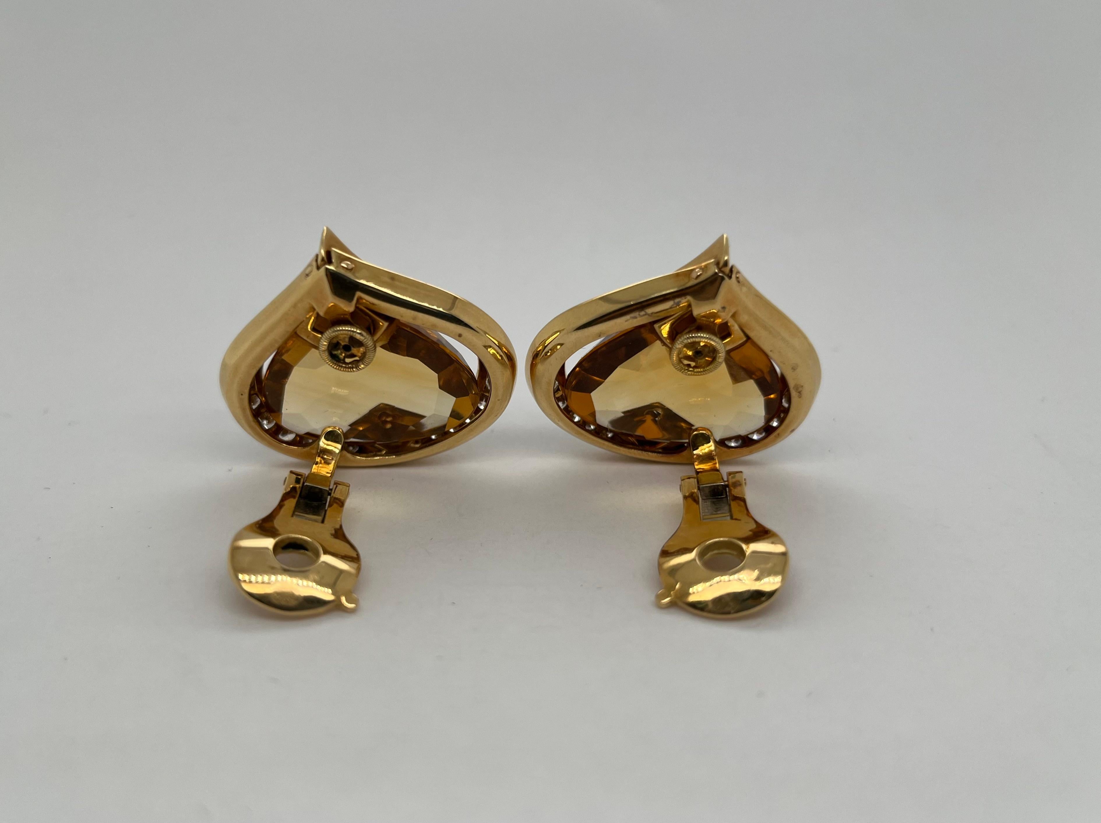 Marina B. 18K Yellow Gold Diamond Citrine Onyx Clip-on Earrings In Excellent Condition For Sale In New York, NY