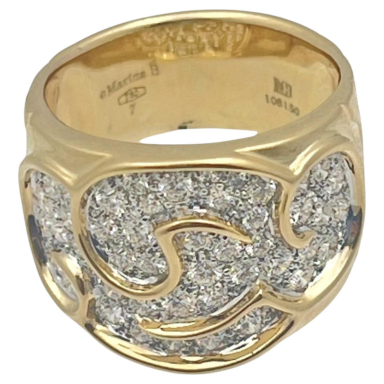 Brilliant Cut Marina B 18k Yellow Gold Diamond Onda Wide Band Ring