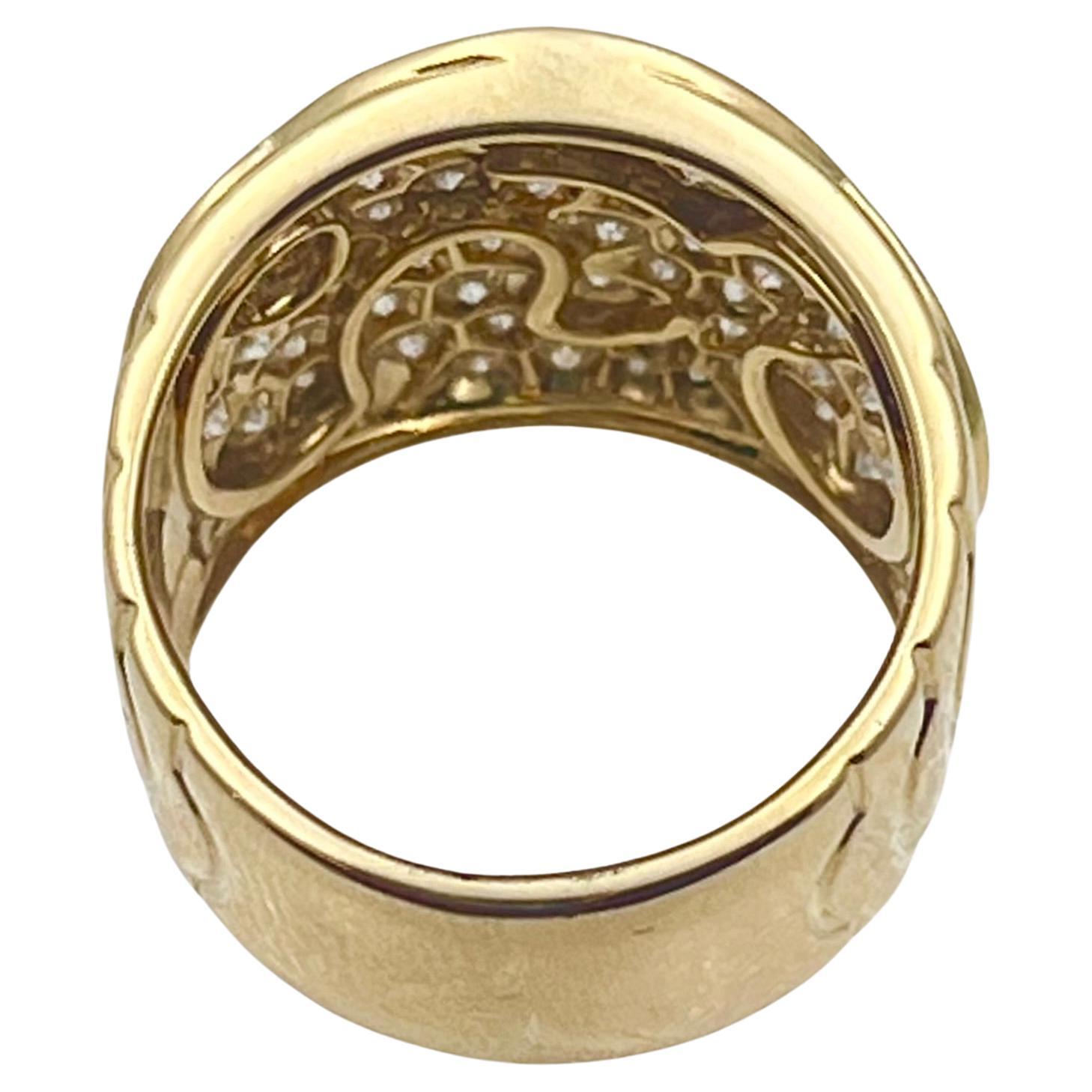 Women's or Men's Marina B 18k Yellow Gold Diamond Onda Wide Band Ring