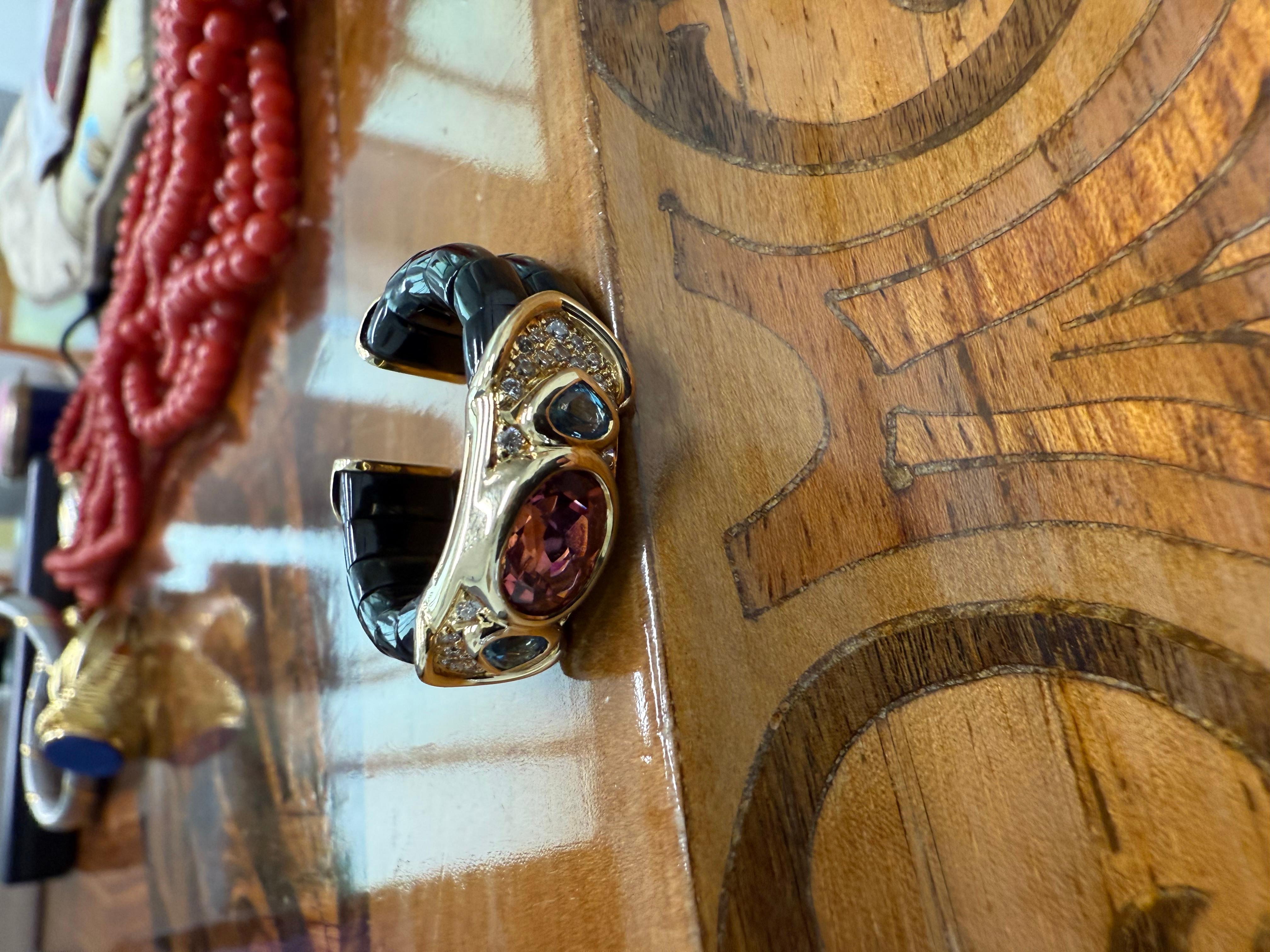 Marina B Bague cocktail en or jaune 18 carats, diamants, topaze, tourmaline et céramique Excellent état - En vente à Beverly Hills, CA