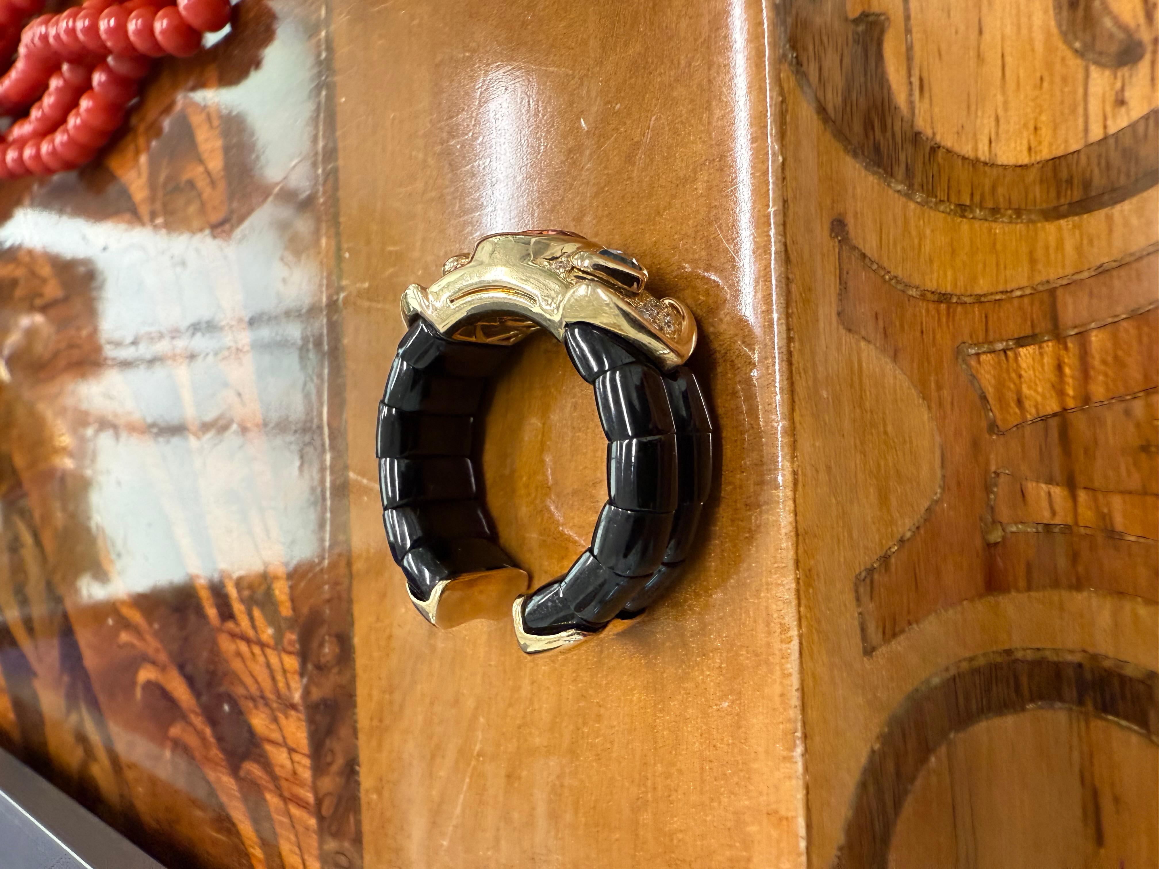 Marina B Bague cocktail en or jaune 18 carats, diamants, topaze, tourmaline et céramique Unisexe en vente