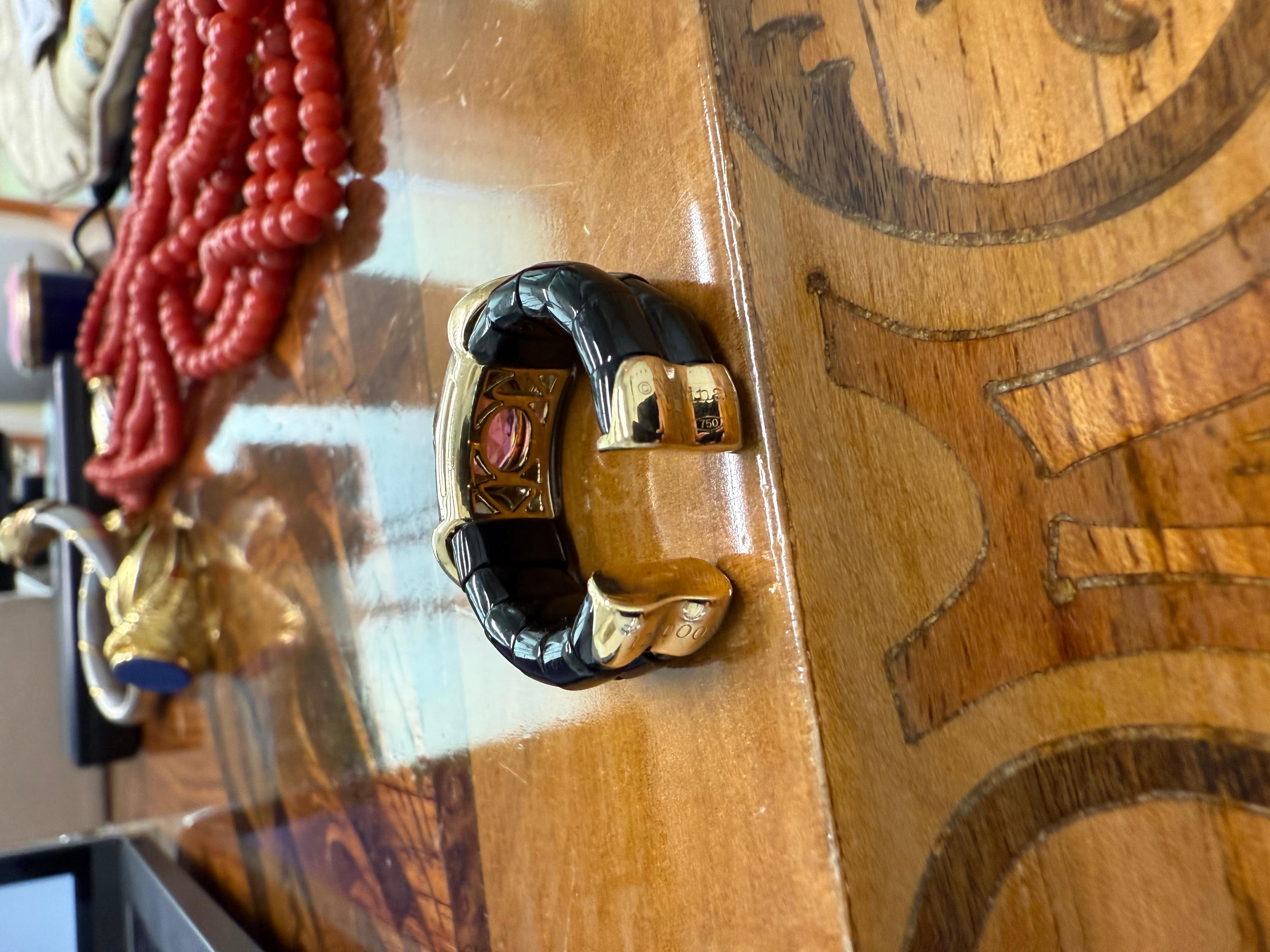 Marina B Bague cocktail en or jaune 18 carats, diamants, topaze, tourmaline et céramique en vente 3