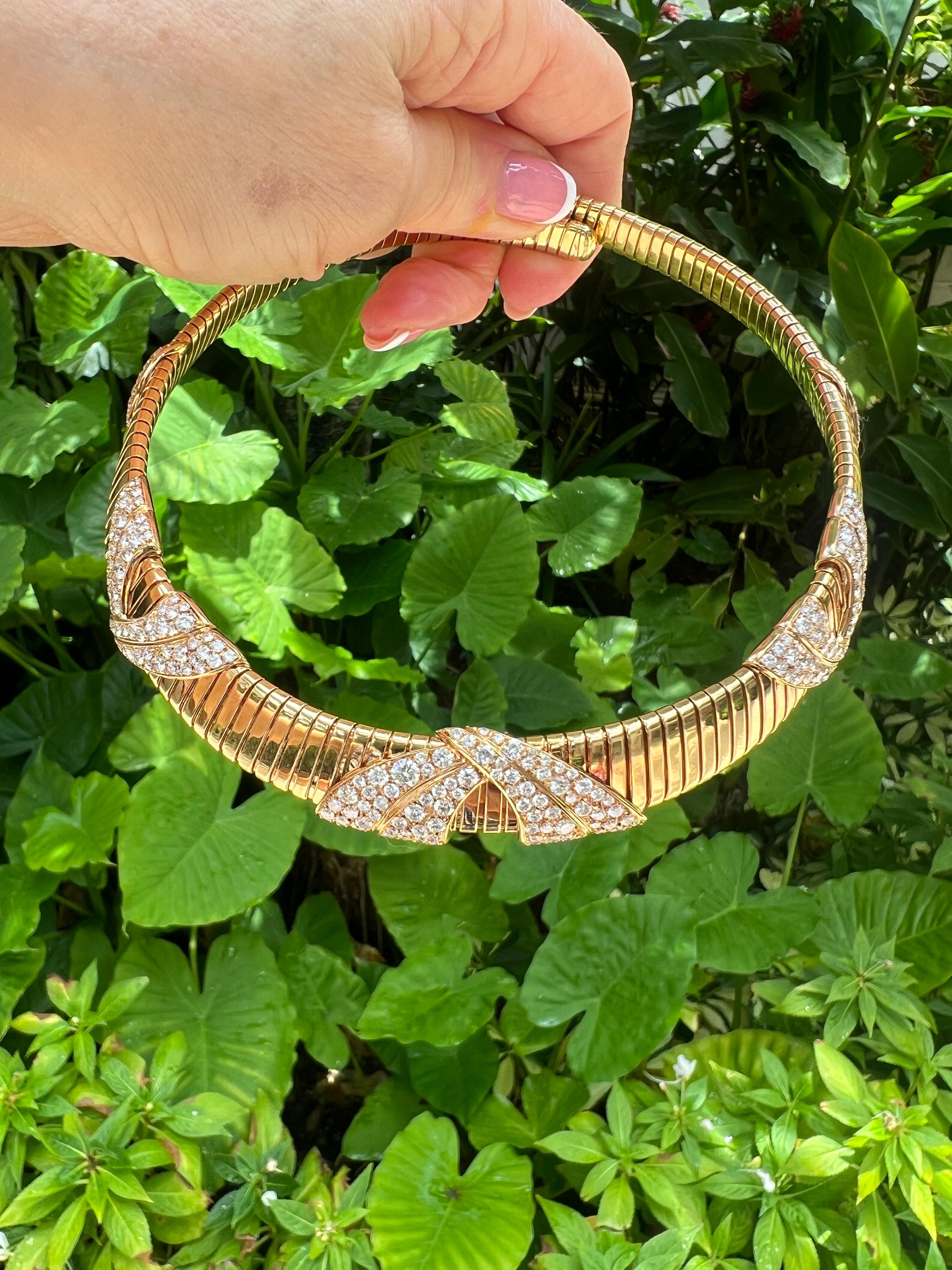 Marina B 18k Yellow Gold Diamond Tubogas Collar Necklace For Sale 4