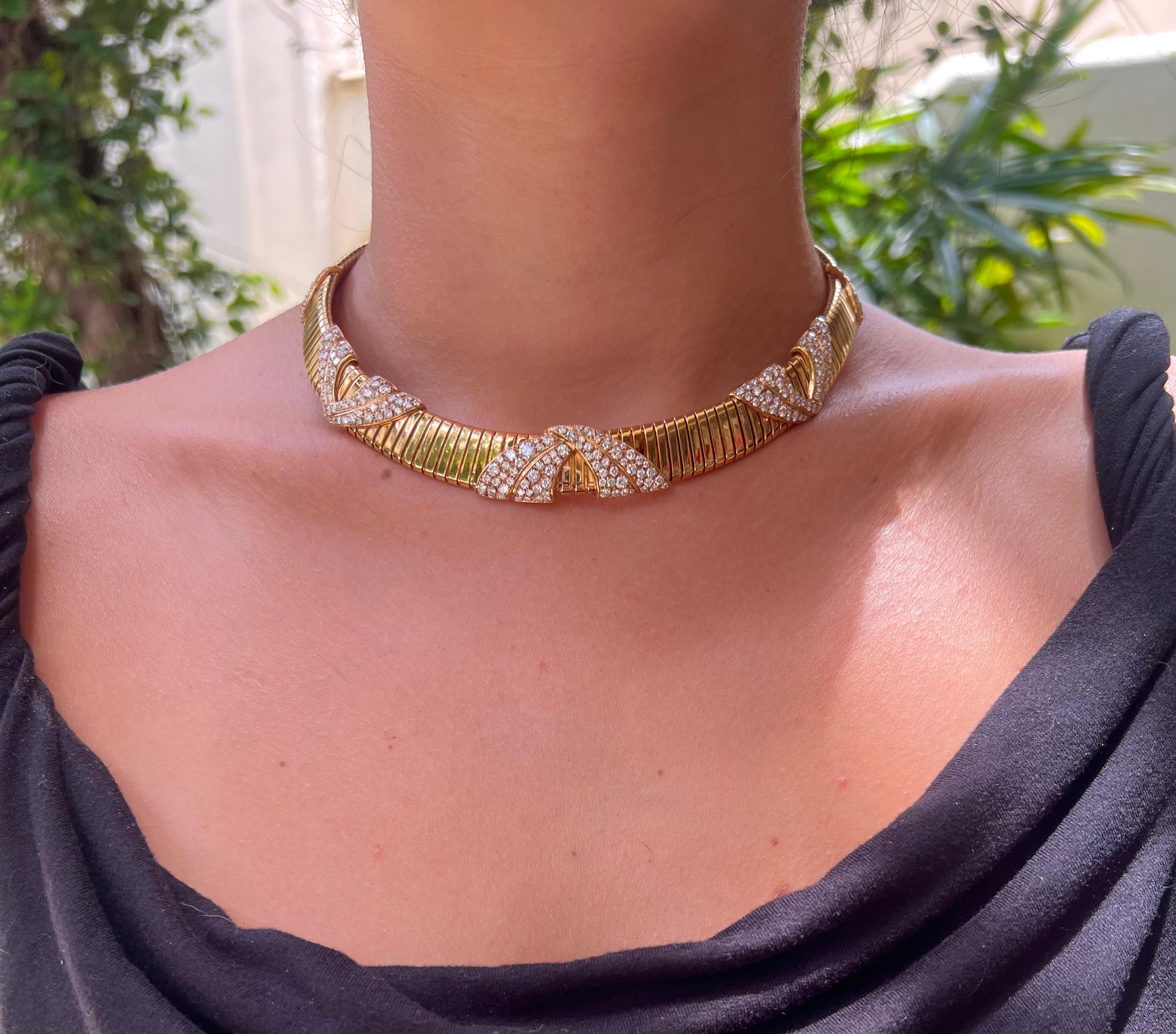 Marina B 18k Yellow Gold Diamond Tubogas Collar Necklace For Sale 5