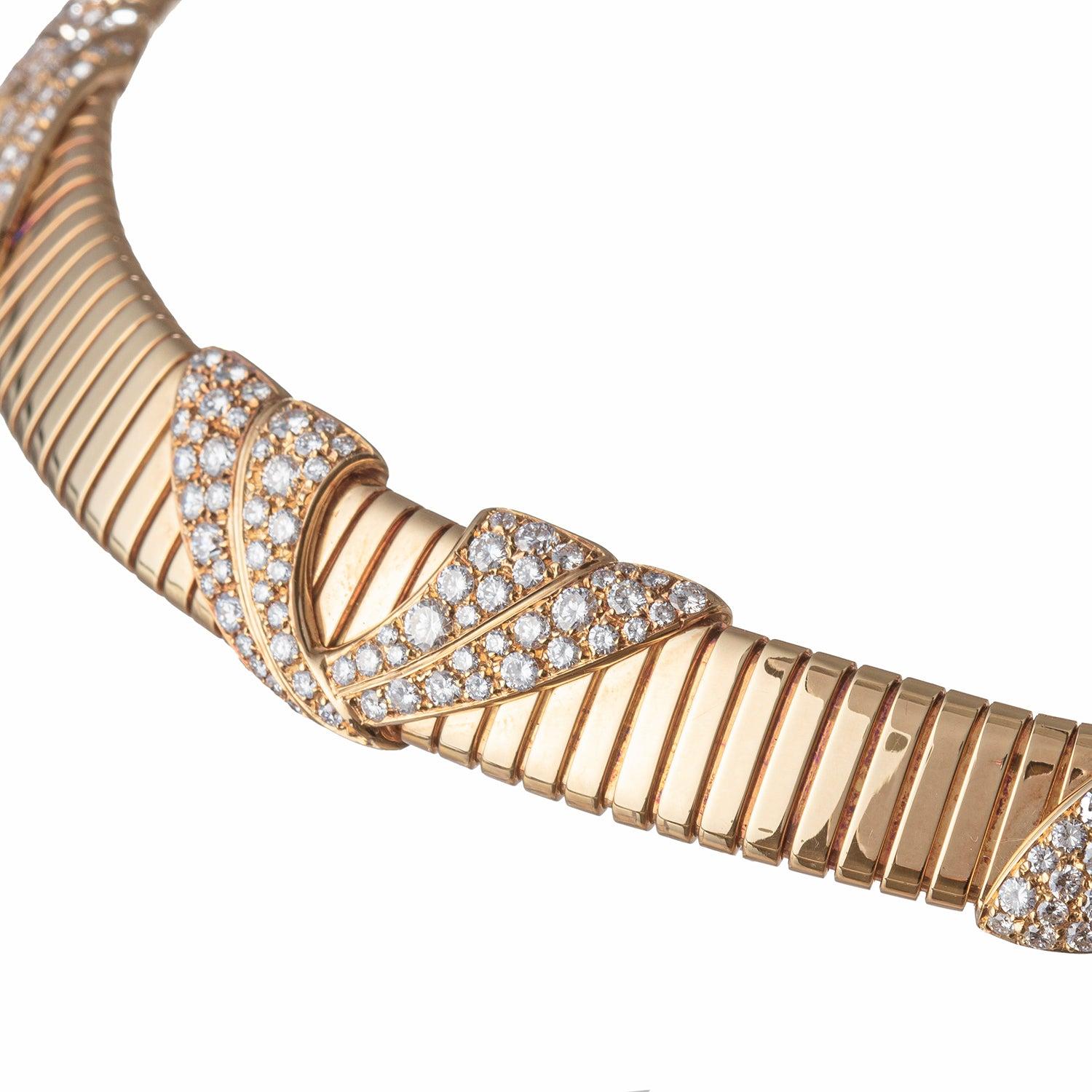 Brilliant Cut Marina B 18k Yellow Gold Diamond Tubogas Collar Necklace For Sale