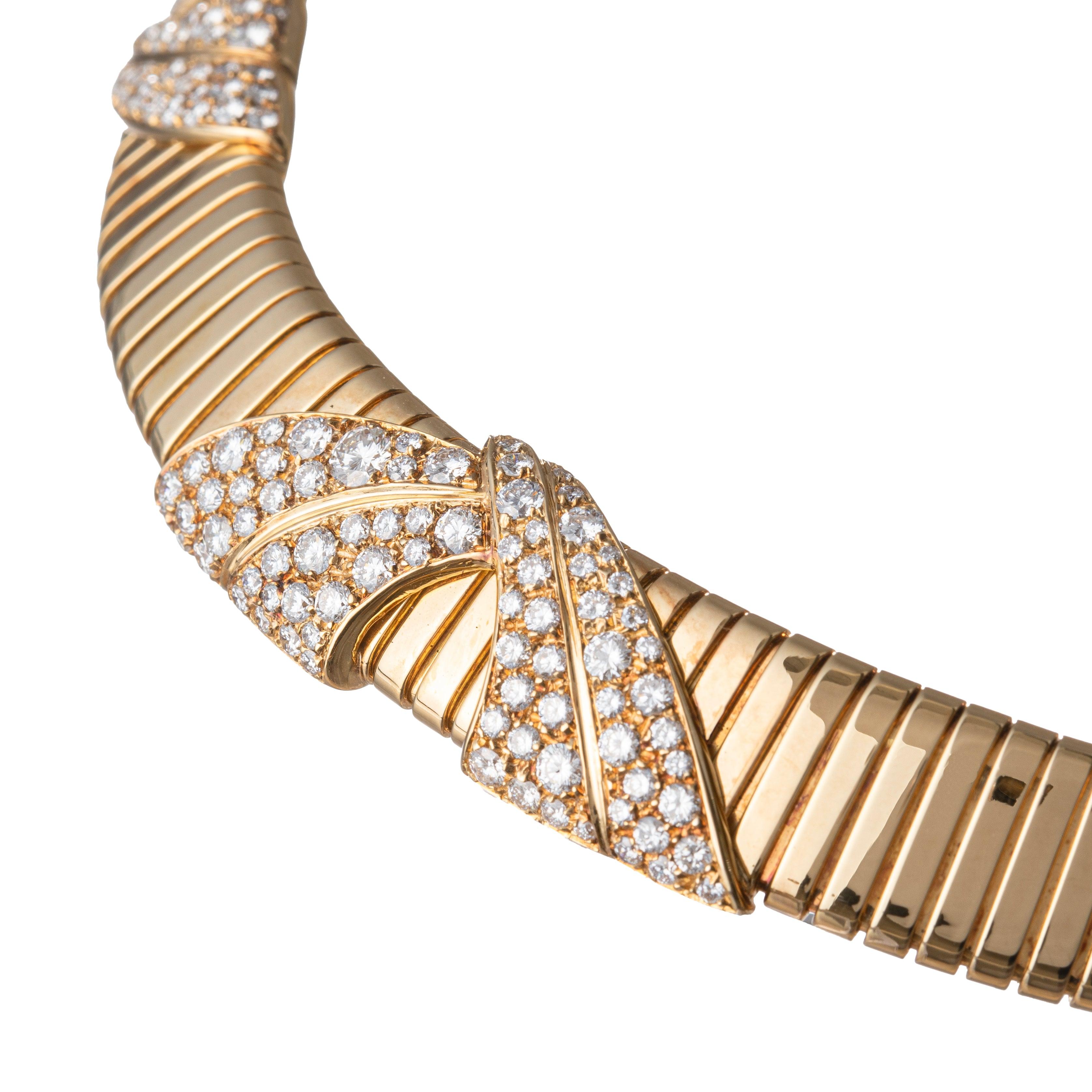 Marina B 18k Yellow Gold Diamond Tubogas Collar Necklace In Excellent Condition For Sale In Palm Beach, FL