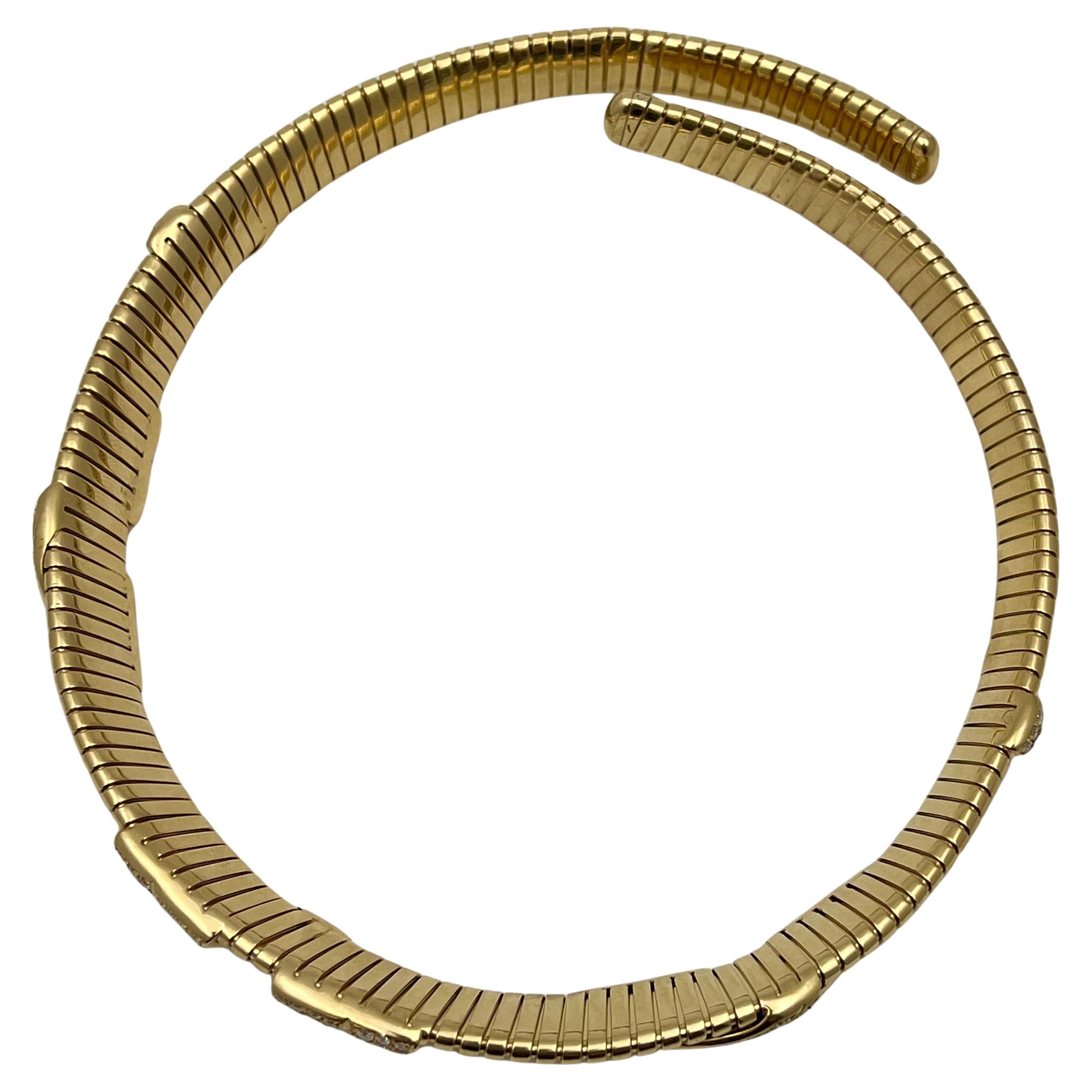 Marina B 18k Yellow Gold Diamond Tubogas Collar Necklace In Excellent Condition In Palm Beach, FL