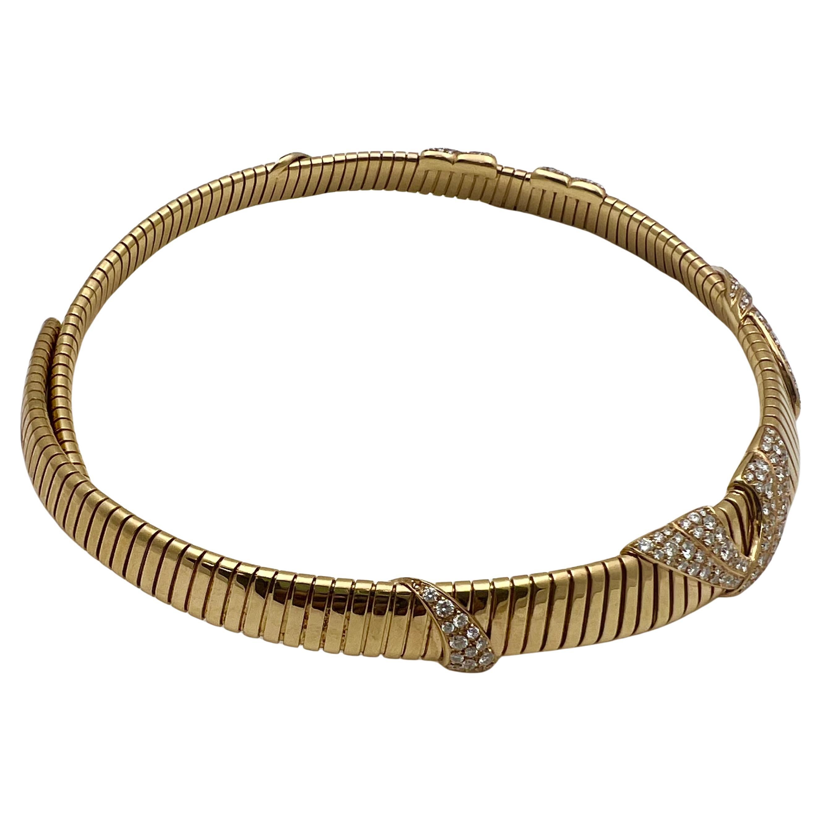 Women's Marina B 18k Yellow Gold Diamond Tubogas Collar Necklace For Sale