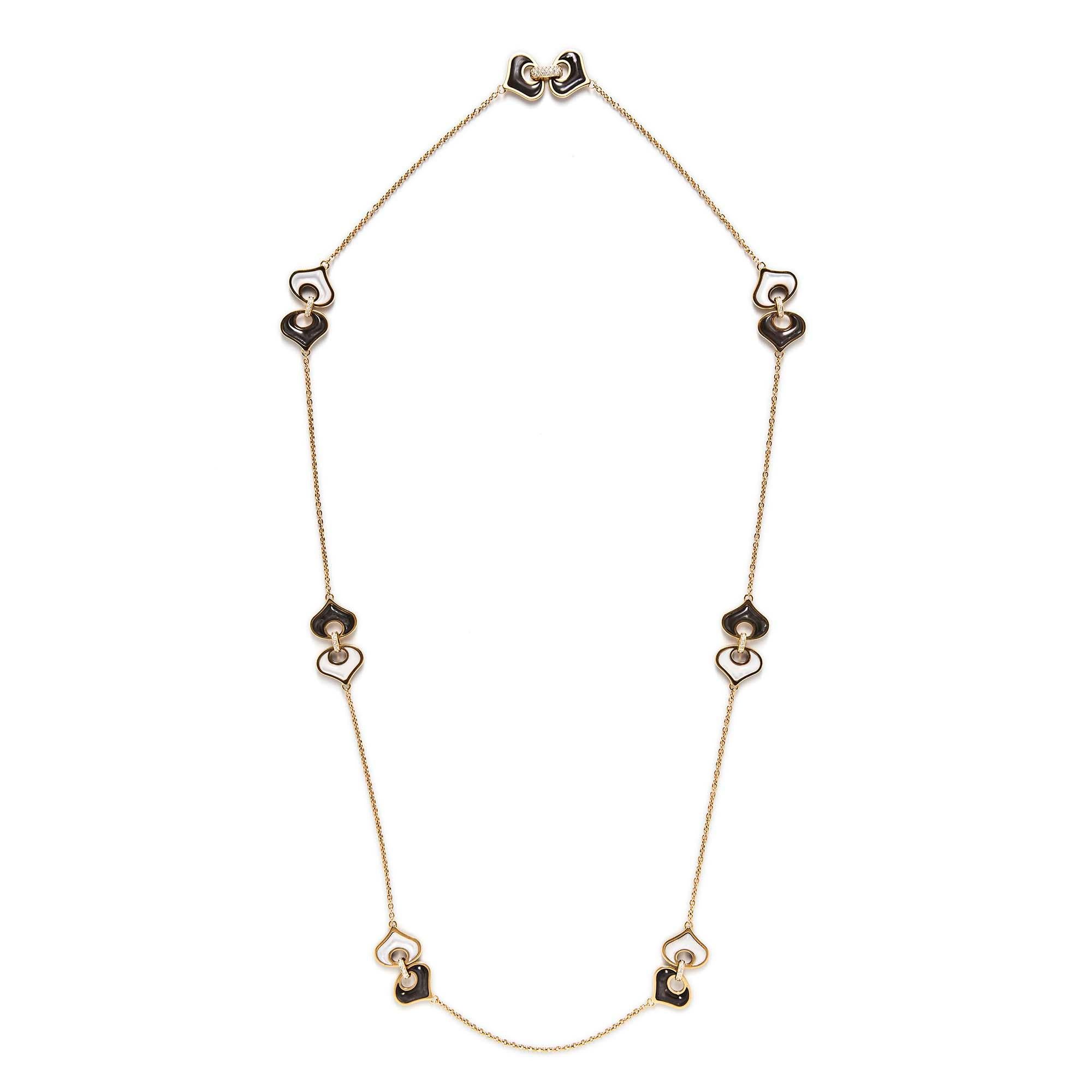 Retro Marina B 18K Yellow Gold, Mother-of-Pearl and Diamond Long Chain Necklace For Sale