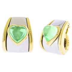 Marina B Boucles d'oreilles en or 18 carats et acier avec améthyste verte