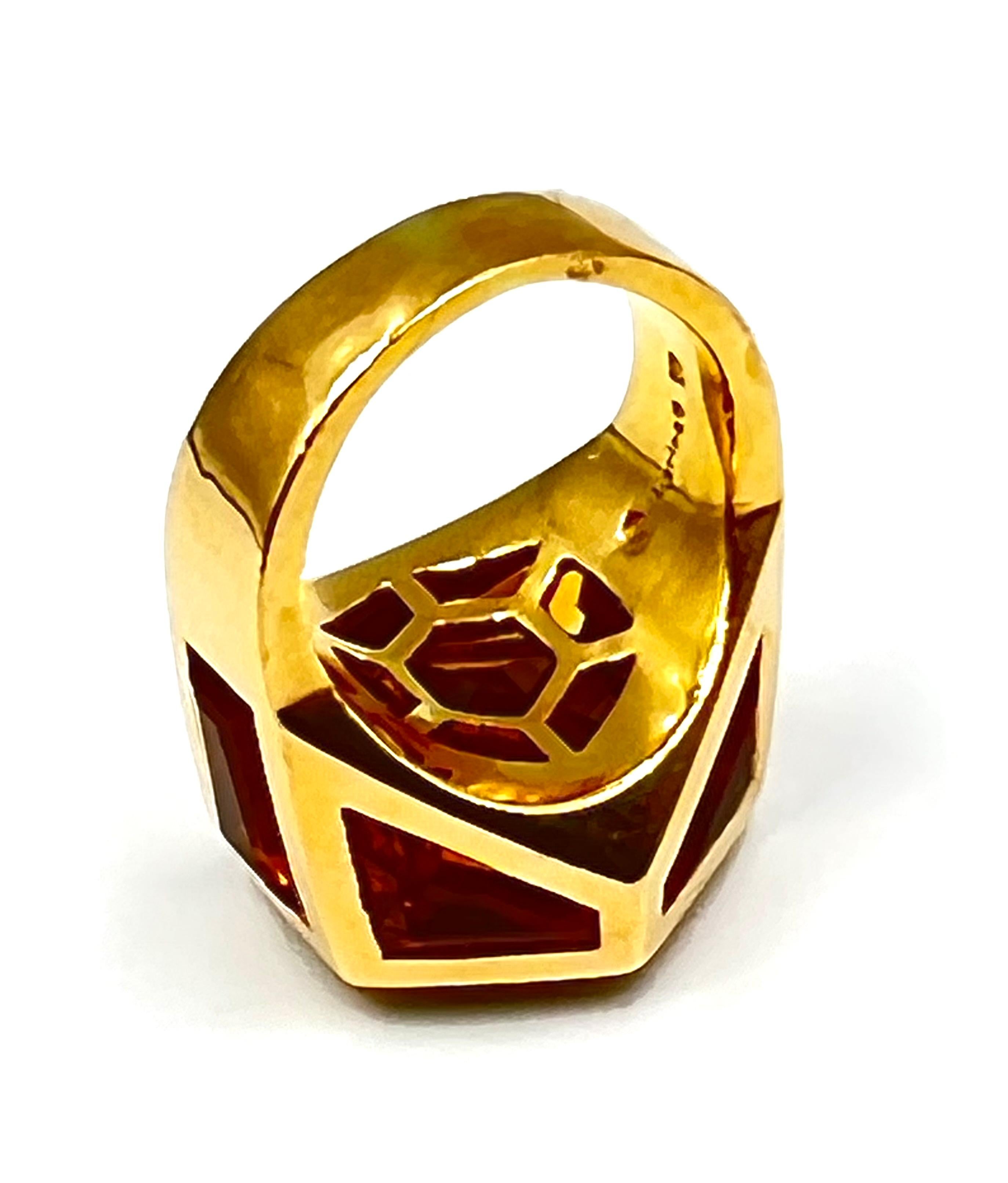 Hexagon Cut Marina B 18kt Yellow Gold Citrine Ring