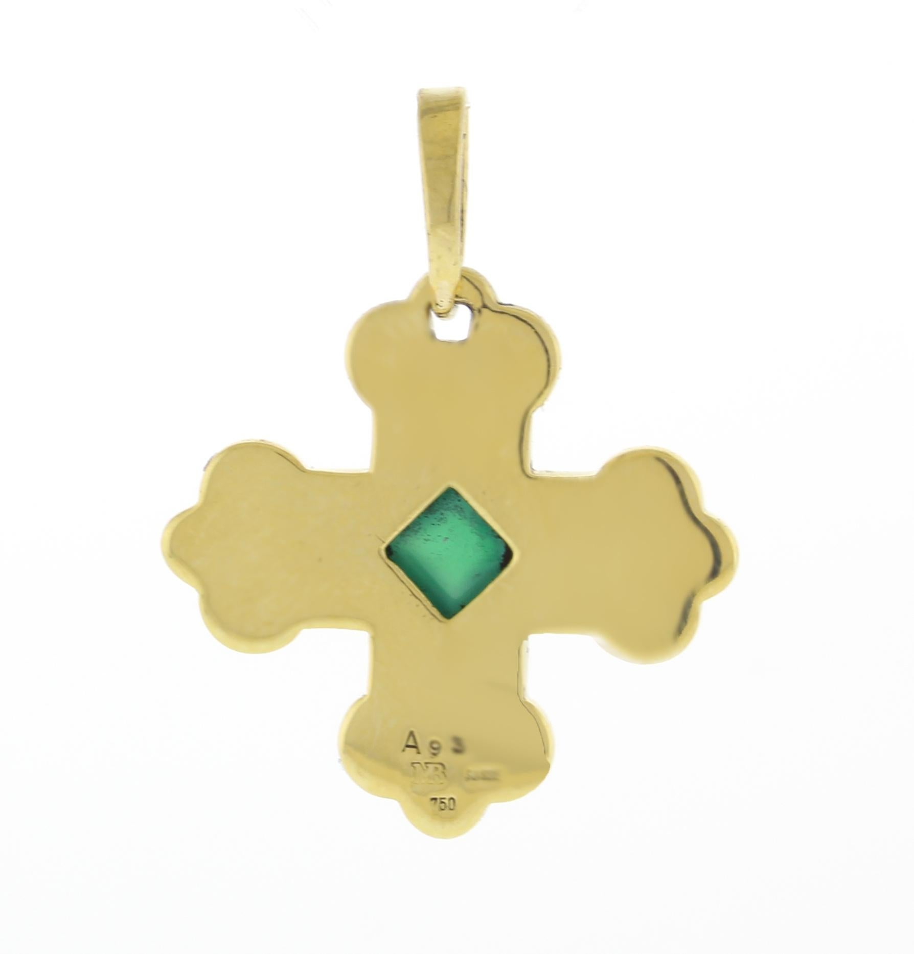 Marina B 18kt Yellow Gold Lazarus Cross Pendant with Chrysoprase In Excellent Condition In Bethesda, MD
