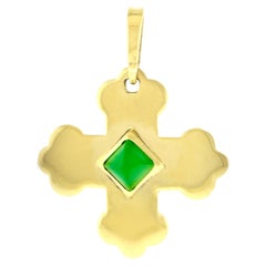 Marina B: 18 Karat Gelbgold Lazarus-Kreuz-Anhänger mit Chrysopras