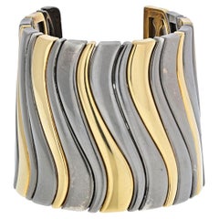 Marina B. 18KYellow Gold And Darkened Stainless Steel Large Cuff Bangle Bracelet
