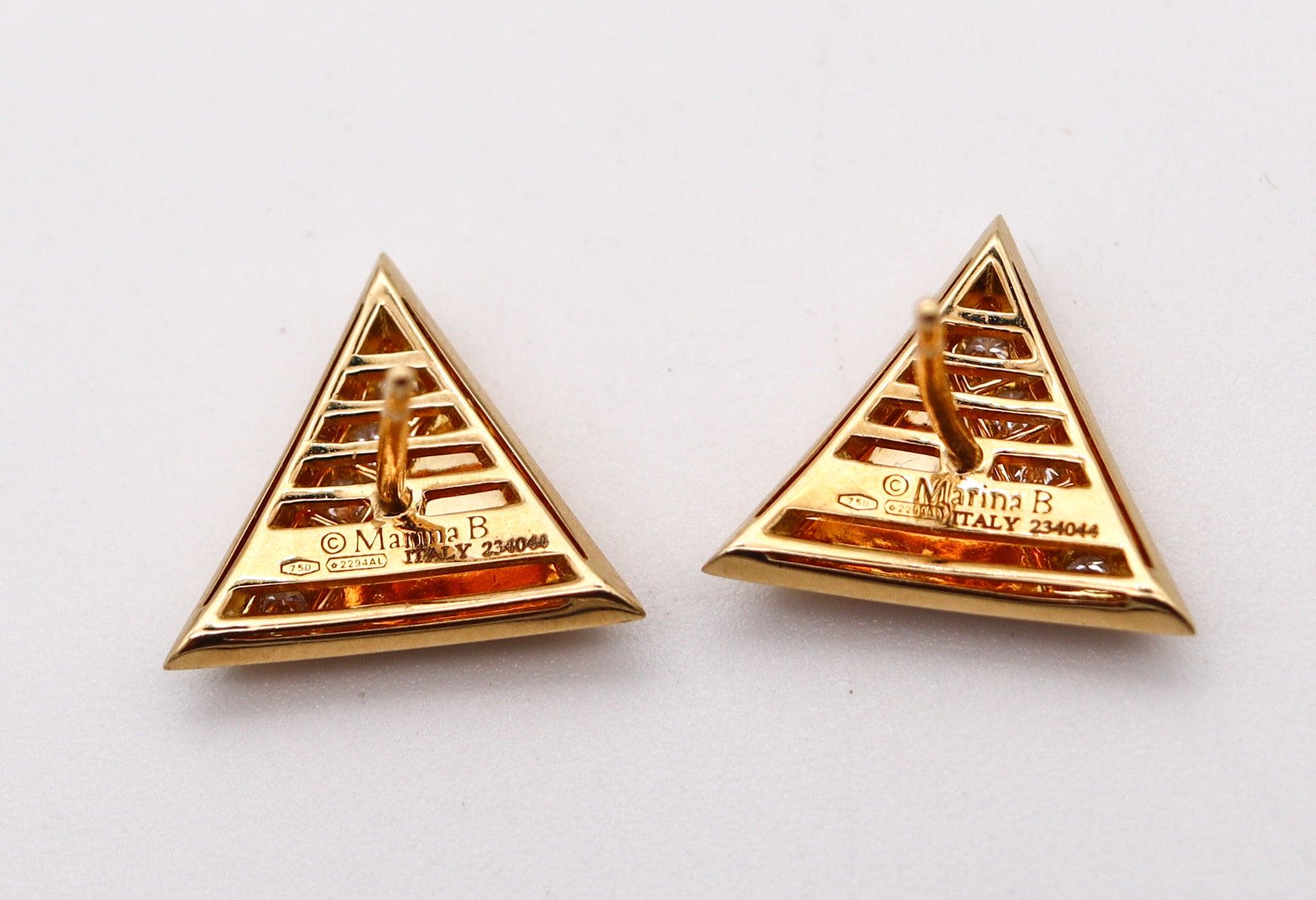 MARINA B. 1978 Milano Triangoli Clous d'oreilles en or jaune 18 carats avec diamants VS Pour femmes en vente