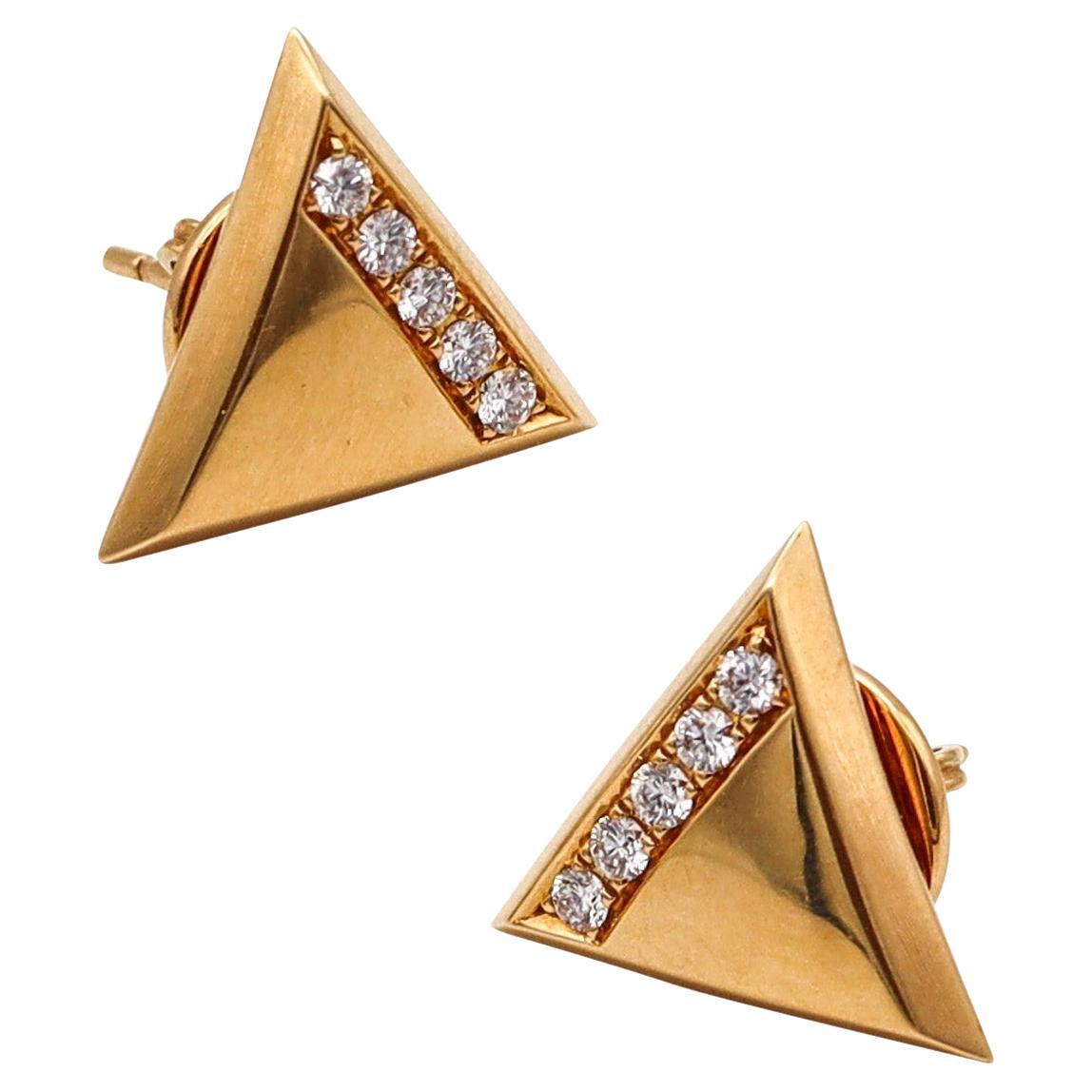 MARINA B. 1978 Milano Triangoli Studs Earrings 18Kt Yellow Gold With VS Diamonds