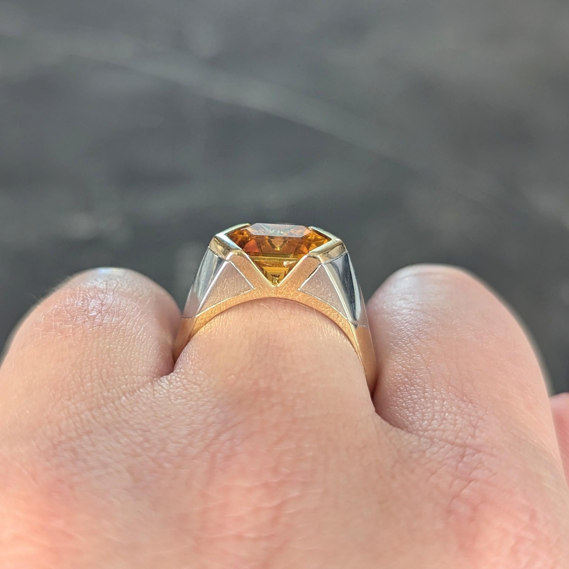 Marina B. 1980's 2.15 CTW Citrine 18 Karat Two-Tone Gold Vintage Chevron Ring 6