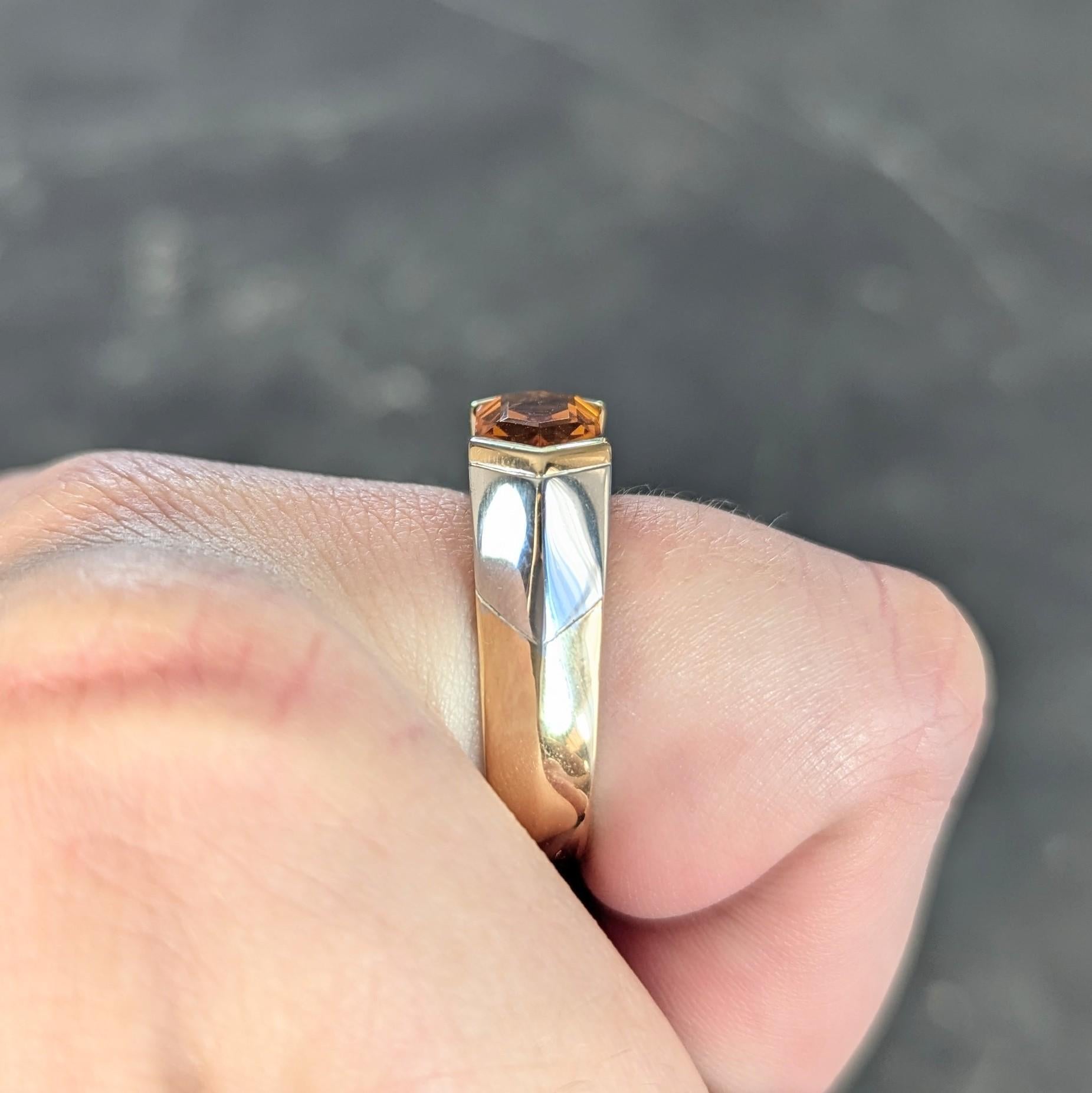 Marina B. 1980's 2.15 CTW Citrine 18 Karat Two-Tone Gold Vintage Chevron Ring 7
