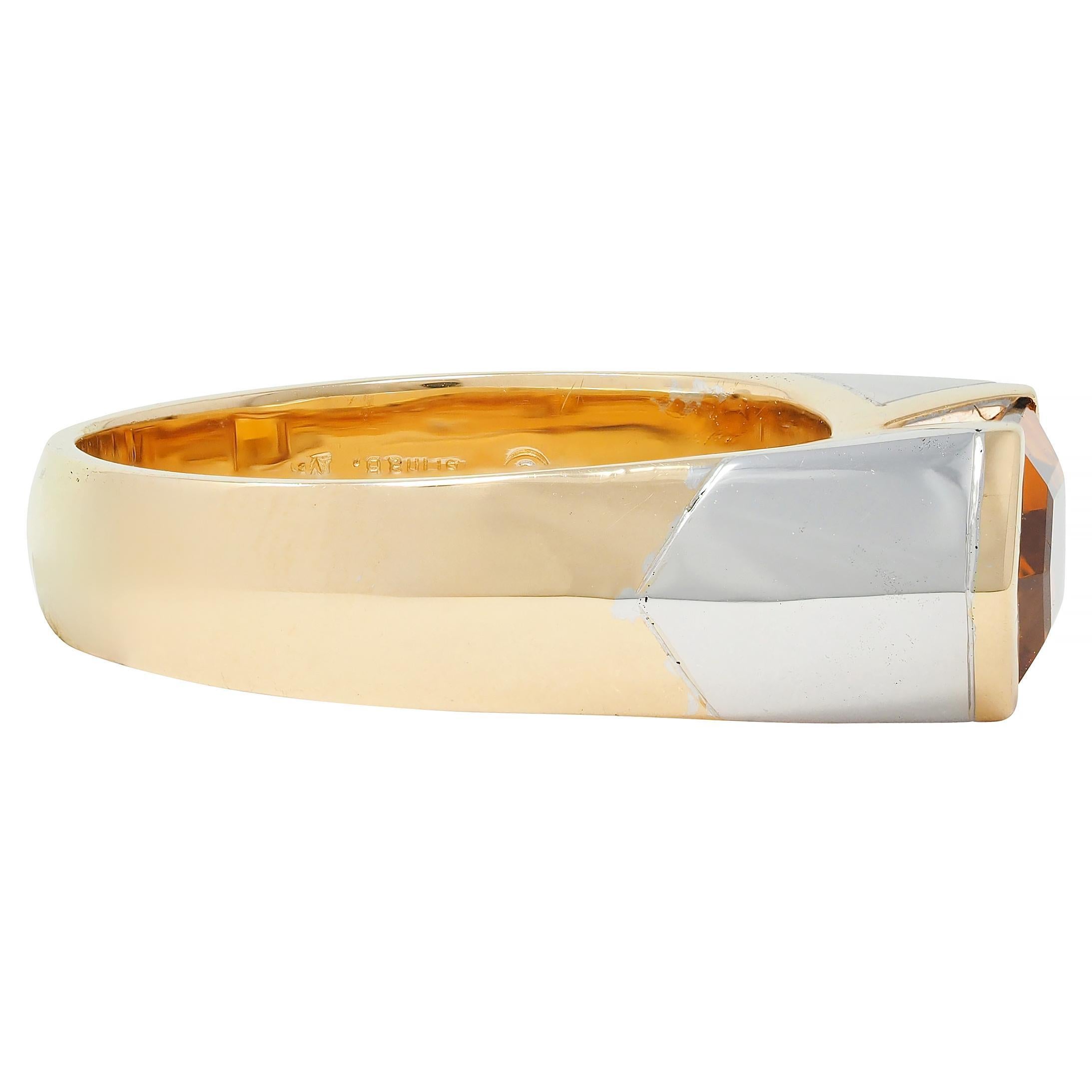 Marina B. 1980's 2.15 CTW Citrine 18 Karat Two-Tone Gold Vintage Chevron Ring In Excellent Condition In Philadelphia, PA