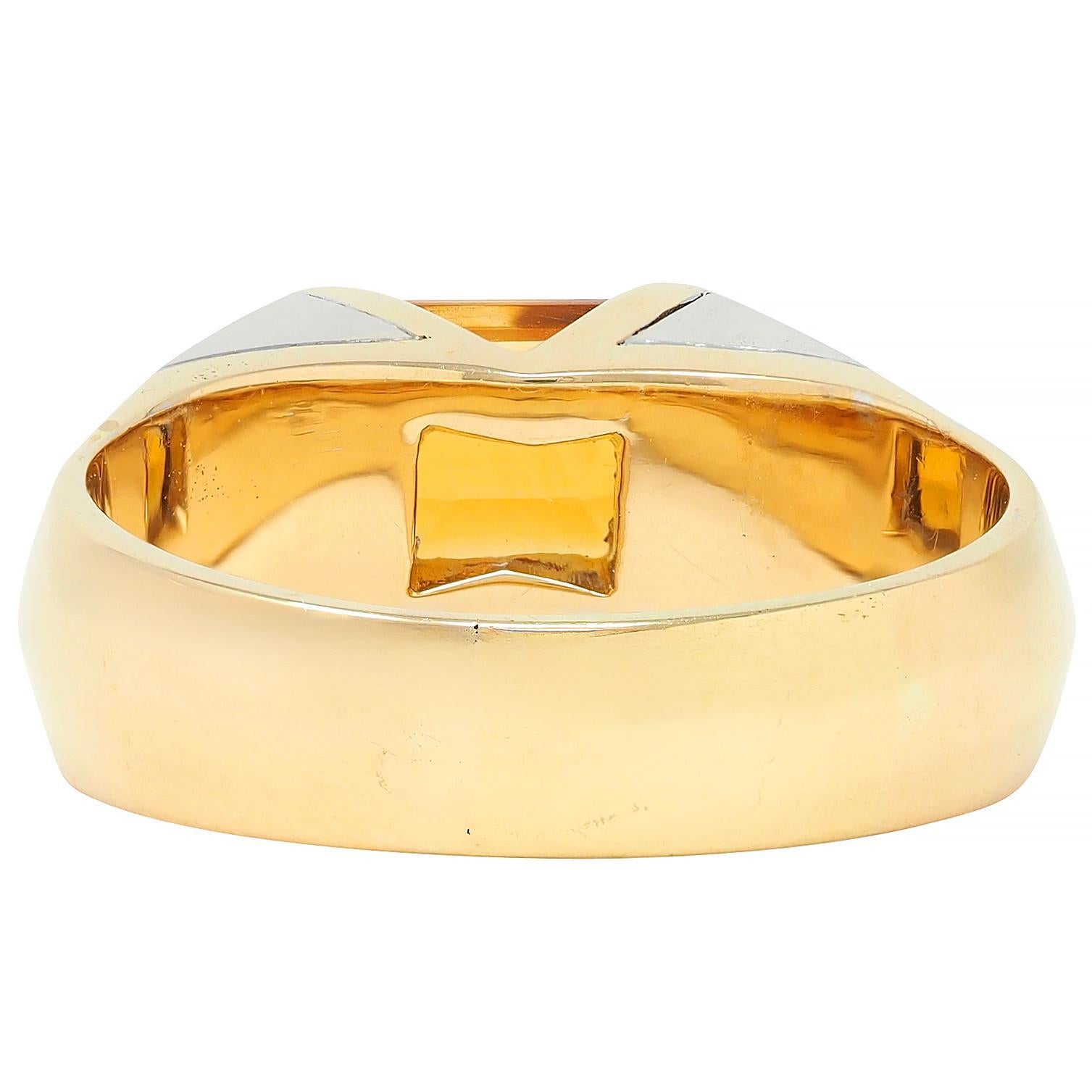 Women's or Men's Marina B. 1980's 2.15 CTW Citrine 18 Karat Two-Tone Gold Vintage Chevron Ring